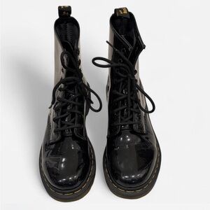Black Patent Leather Lace-Up Boots